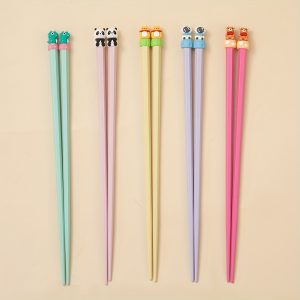 5 Pairs of Whimsical Cartoon Animal Silicone Top Chopsticks - Anti-Mold, Non-Slip, Easy to Clean, Durable PET Material, Perfect for Home, Dorm, Kitchen, and Restaurant Use