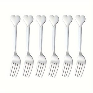 1 F6pcs Stainless Steel Flatware, Love Heart Spoon, Coffee Spoon, Dessert Spoon, Fruit Fork, Stirring Spoon, Party Wedding Love Spoon Love Fork, Easy To Clean, Valentine's Day Gifts