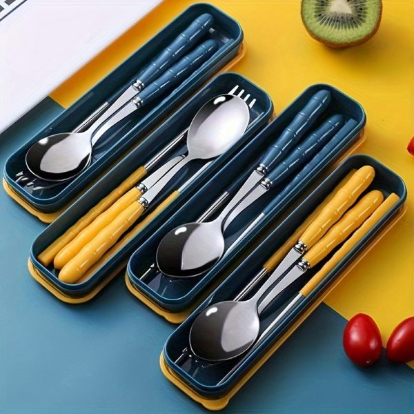 3pcs Fset Stainless Steel Flatware Set, Include Spoon, Fork, Chopsticks And A Cutlery Storage Box, For Home Dorm Room Family Day Camping Picnic, Kitchen Supplies, Cutlery Set, Back To School Supplies