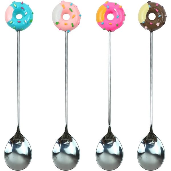 4PCS Donut-Design Stainless Steel Spoons - Versatile Coffee, Dessert & Ice Cream Utensils - Durable for Home, School, Office & Restaurant Use