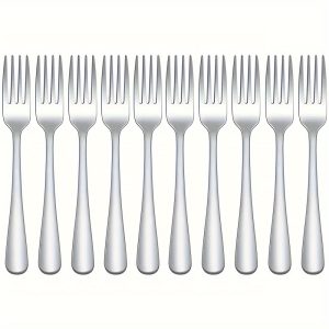 10pcs Stainless Steel Dinner Fork Set - Elegant Salad & Dessert Forks, Mirror Polished, Dishwasher Safe for Home, Kitchen, Restaurant Use Plates Dinnerware Set