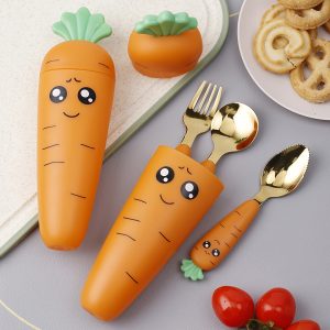 4Pcs Carrot Shape Travel Utensil Sets For Lunch, 304 Stainless Steel Camping Cutlery Set With Cute Carrot Shape & Storage Box, Reusable Flatware