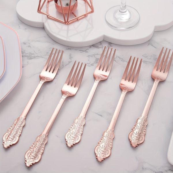 200PCS Rose Golden Heavy-Duty Disposable Dessert Forks - Sturdy 7.48 Inch Plastic Utensils for Parties, Weddings, Restaurants and Catering Events - Perfect for Serving Cakes, Pastries, Fruits and More