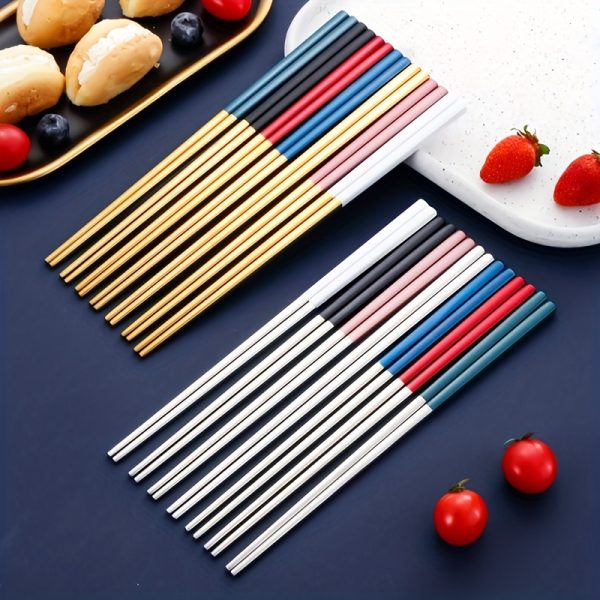 1 Pair Stainless Steel 21 Square Chopsticks Household Restaurant Hotel Square Multi-color Chopsticks, Kitchen Supplies