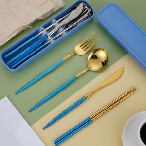 5-Piece Premium Stainless Steel Flatware Set - Complete with Coffee Spoon, Salad Fork, Knife, Dessert Spoon, Chopsticks & Storage Case - Durable, Washable, Perfect for Home, Party, Restaurant, & Wedding Events