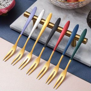 7pcs Colorful Modern 304 Stainless Steel Fruit Fork Set - Durable, Rust-Resistant, Easy-to-Clean, Multi-Purpose Dessert Cake Forks for Party, Kitchen & Dining Accessory - Perfect for Salad, Appetizer, Snack, and Fresh Fruit Serving