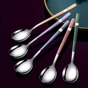 5pcs Durable Stainless Steel Spoons For Family Gatherings, Potluck And Restaurants, Long Handle, Thickened Spoons For Easy Stirring And Salad Eating, Perfect Kitchen Accessories