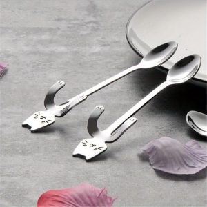 5 Pcs FSet Whimsical Feline-Shaped Stainless Steel Dessert Forks - Durable, Rust-Resistant, and Easy to Clean Tableware for Coffee, Cake, and Pastry Lovers