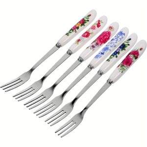 Stainless Steel Dinner Forks with Ceramic Handles - Dessert Forks and Spoons for Home, Restaurant, and Kitchen Use