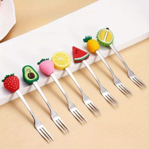 3 PCS Cute Cartoon Fruit Forks - Stainless Steel, Food Grade, Perfect for Desserts and Cakes - Assorted Colors