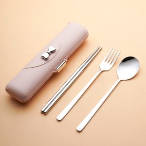 3pcs Stainless Steel Cutlery Set - Rust-Resistant Spoon, Fork & Chopsticks - Perfect For Outdoor Travel & Gifts - Available In Peach, White, Green