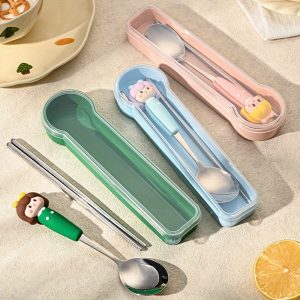 2PC Hot selling Cute Girl Portable Cutlery Cartoon Home Tableware Set Creative Cute Spoon Chopstick Set