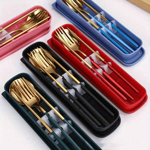 Reusable Portable Stainless Steel Traveling Cutlery Set with Case