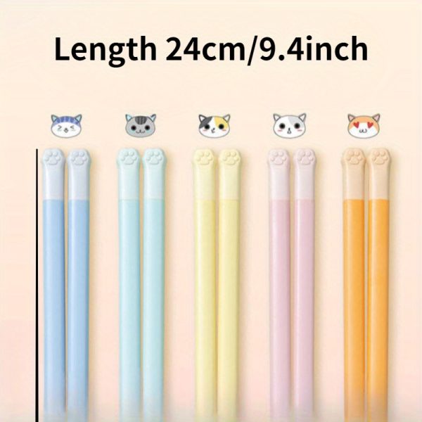 5pcs Cute Cat Claw Chopsticks in Vibrant Colors - Durable Alloy, 9.4