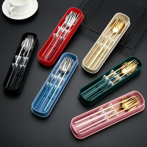 3PCS Stainless Steel Spoon, Fork, and Chopstick Set for Outdoor Dining - Convenient and Durable