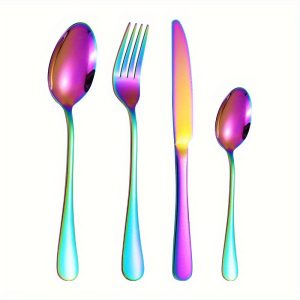 Rainbow Cutlery Set, 24 Pieces Silverware Set - Rainbow Flatware Sets- Mirror Polished Utensil Set, Essentials Eating Tableware Set for Home&Kitchen, Dishwasher Safe