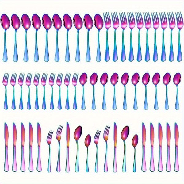 60 Pieces Rainbow Silverware set for 12, Compralo Colorful Stainless Steel Flatware Cutlery Set, Kitchen Utensils Set Include Knife Fork Spoon, Tableware Set With Titanium Plated, Dishwasher Safe, Stainless steel material is safe and reliable