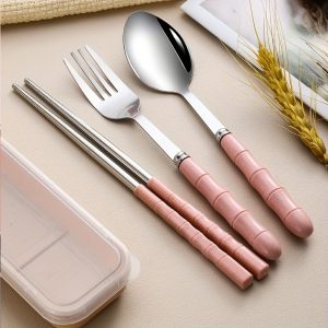 3pcs Stainless Steel Flatware Set - Portable Cutlery Set with Spoon, Fork, Chopsticks in Travel Case