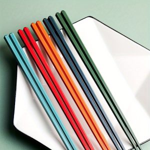 5 Pairs Japanese Hexagonal Alloy Chopsticks - Reusable, Dishwasher Safe Metal Chopsticks for Home & Restaurant Use