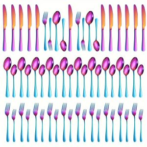 60PCS Vibrant Stainless Steel Flatware Set - Durable, Rust-Resistant Utensils for 12 People - Includes Main Knife, Fork, Spoon, Teaspoon, Salad Fork - Perfect for Weddings, Celebrations, Parties, Banquets, Restaurants, and Hotels