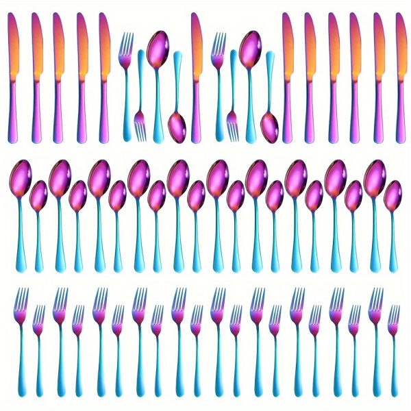 60PCS Vibrant Stainless Steel Flatware Set - Durable, Rust-Resistant Utensils for 12 People - Includes Main Knife, Fork, Spoon, Teaspoon, Salad Fork - Perfect for Weddings, Celebrations, Parties, Banquets, Restaurants, and Hotels