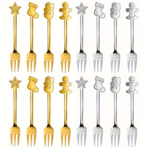 4 F8pcs Adorable Christmas Dessert Forks - Premium Stainless Steel, Perfect For Cake, Cheese, Charcuterie & Tea Parties - Mirror Polished, Dishwasher Safe - Ideal For Holidays & Housewarming Gifts