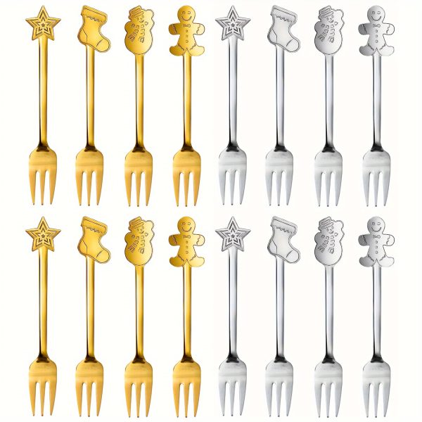 4 F8pcs Adorable Christmas Dessert Forks - Premium Stainless Steel, Perfect For Cake, Cheese, Charcuterie & Tea Parties - Mirror Polished, Dishwasher Safe - Ideal For Holidays & Housewarming Gifts