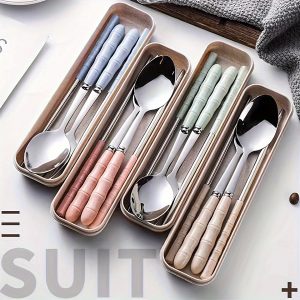 Stainless Steel Cutlery Set - 3 Piece Household Dining Utensils with Spoon, Fork, and Chopsticks - Metal Tableware