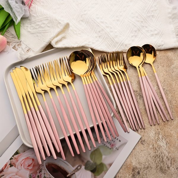 Pink Silverware Set, 30 Pieces Stainless Steel Color Handle Flatware, Service For 6, Cutlery Set Includes Forks Spoons Knives, Use For Daily Use, Restaurant, Wedding, Party, Mirror Polished