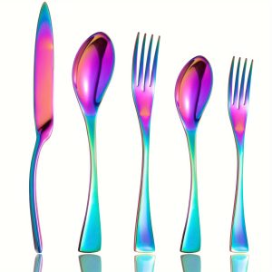 Locci 20 Piece Rainbow Flatware Silverware Cutlery Sets, Home & Kitchen Stainless Steel Dinnerware FTableware FUtensils Sets For 4, Include Knives FForks FSpoons