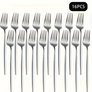 16pcs, Stainless Steel Fork Set, Durable, Rust Resistant, Dishwasher Safe, Perfect For Families, Hotel Restaurants, Parties, For Sharing Good Food, Father's Day Gifts, Halloween, Thanksgiving, Christmas