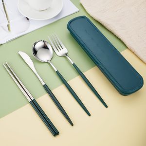 4pcs Stainless Steel Cutlery Set with Portable Case - Includes Knife, Fork, Spoon & Chopsticks - Perfect for Outdoor Dining, Picnics, and Special Occasions