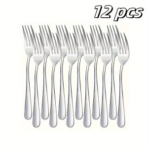 12-Piece Stainless Steel Fork Set, Elegant Dinner, Salad, and Dessert Forks for Kitchen and Dining Use, Durable Cutlery Set