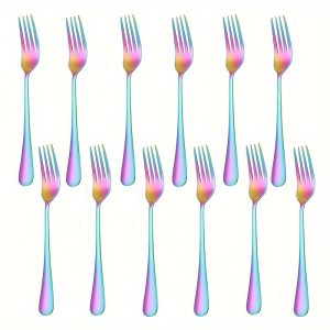 12pcs, Stainless Steel Cutlery Fork, Dessert Fork Set, Hotel Home Western Steak Fork, Meal Fork, Fruit Salad Fork, Tableware, Stainless Steel Mirror Polished Forks, Kitchen Supplies