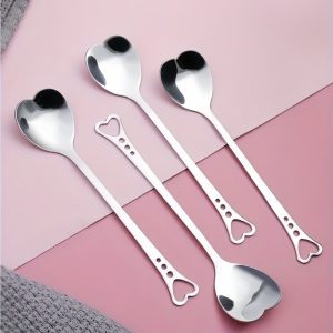 4pcs Elegant Heart-Shaped Stainless Steel Coffee Spoons - Durable, Rust-Resistant, and Dishwasher Safe - Perfect for Restaurants, Eid Al-Adha Mubarak, and Everyday Dessert Serving