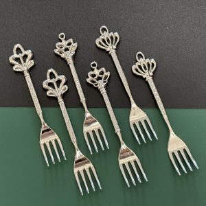 6pcs Elegant Vintage Crown-Shaped Dessert & Salad Fork Set - Perfect For Parties, Weddings, And Home Dining