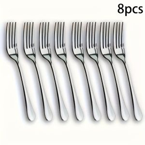 8-Piece Stainless Steel Dessert Fork Set - Elegant Silver, Dishwasher Safe for Home and Restaurant Use