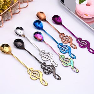 5pcs, Stainless Steel Spoon, Creative Music Note Dessert Spoon, Reusable Coffee Stirring Spoon, Multifunctional Ice Cream Spoon, Decorative Cake Spoon, Household Fruit Spoon, Kitchen Stuff, Kitchen Gadgets