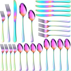 20 Piece Set Of Rainbow Silverware, 4 Piece Set, 18 F0 Stainless Steel Colored Tableware Set, Mirror Polished Rainbow Tableware Set, Rainbow Silverware Set, Rainbow Spoon And Fork Set