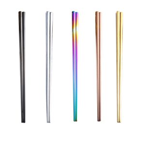 Stainless Steel Metal Chinese Tableware Square Creative Half Square Chopsticks