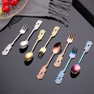 10pcs Fset, Stainless Steel Fork And Spoon Set, Rose Fruit Fork, Creative Coffee Stirring Spoon, Dessert Spoon, For Home Restaurant Coffee Shop Party, Flatware