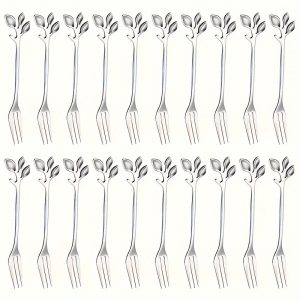 20-Piece Stainless Steel Dessert Forks Set, Creative Leaf Design, Mini Fruit Forks for Home Party Restaurant Use, Dishwasher Safe