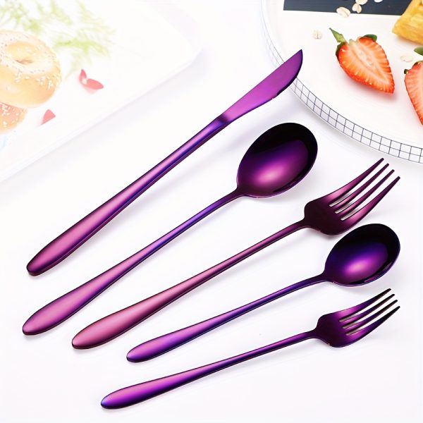 40-Piece Purple Silverware Set, 304 Stainless Steel Flatware Cutlery Set For Home Restaurant Hotel Apartment, Modern Kitchen Utensils Set Included Knifes Spoons And Forks, Mirror Polished