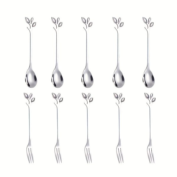 10pcs Leaf Spoon Creative Fruit Fork European Style Golden Leaf Spoon Small Coffee Spoon Stirring Spoon Dessert Spoon Gift