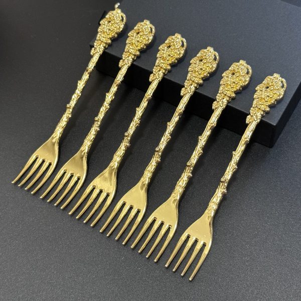 6pcs, Elegant Grape Pattern Dessert Forks - Perfect For Wedding & Party Dining Elegance - Ideal For Fruit, Salad, Cake, For Home Restaurant Dessert Shop Party, Flatware