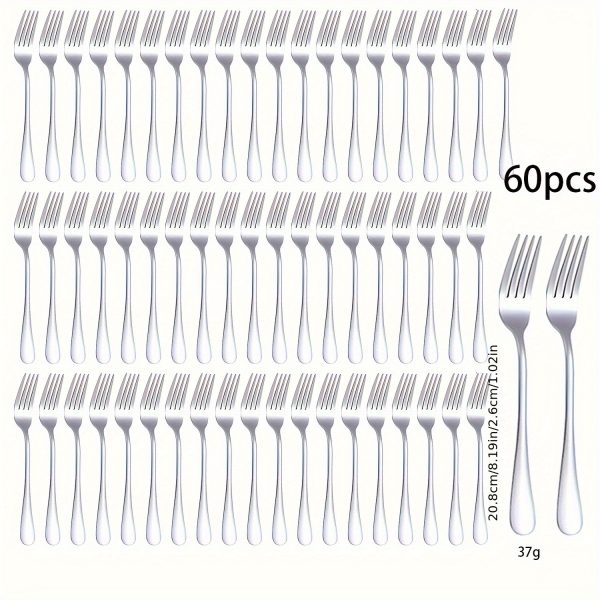 60 Pieces of Classic Stainless Steel Dining Utensils - Forks, Knives, Spoons, and Teaspoons