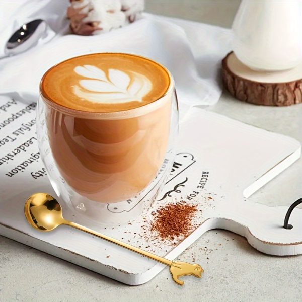 5pcs Adorable Cat-Themed Stainless Steel Spoon Set - Ideal for Coffee, Ice Cream & Desserts Coffee Spoon Set