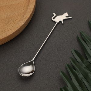 1pc, Whimsical Kawaii Cat Stainless Steel Dessert Spoon - Reusable, Washable, Durable, Cute Milk Stirring Spoon for Party, Wedding, Restaurant, Home Tableware