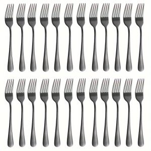 24pcs Fset, Dessert Forks Set, Fruit Salad Forks, Stainless Steel Mirror Polished Reusable Forks, Washable Tableware For Restaurants, Food Trucks, Cafes (Silvery FGolden Fmulticolored FBlack)