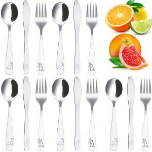 15Pcs Silverware Set 410 Stainless Steel Fork Spoon and Cutter Set Ergonomic Smooth Utensils Funny Dinosaur  Flatware Set Dishwasher Safe for 410 Stainless Steel Flatware Set Dishwasher Safe Flatware Set